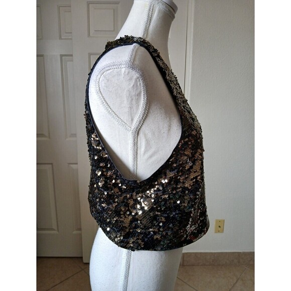 H&M Sequins Sparkly Sleeveless Lined Cute Party Dress Size Large Black Gold - Picture 2 of 12